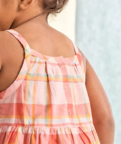 Robe à bretelles bébé fille en coton bio imprimé à carreaux