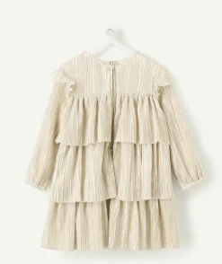 Robe créateur 2025 bébé fille plissée beige à volants