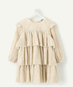 Robe créateur 2025 bébé fille plissée beige à volants