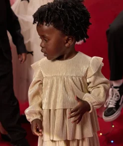 Robe créateur 2025 bébé fille plissée beige à volants