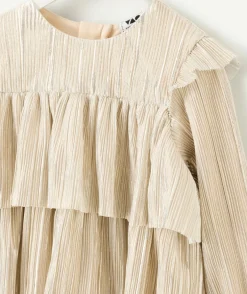 Robe créateur 2025 bébé fille plissée beige à volants