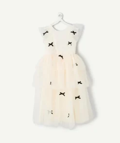 Robe créateur 2025 en tulle blanc avec nœuds pour fille
