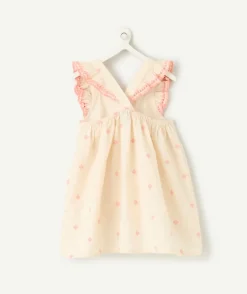 Robe écru fille avec broderies roses