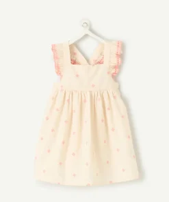 Robe écru fille avec broderies roses