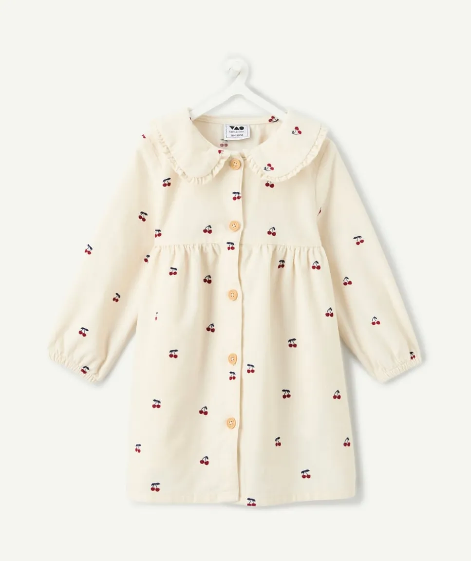 Robe effet velours bébé fille écru imprimé cerise