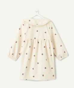 Robe effet velours bébé fille écru imprimé cerise