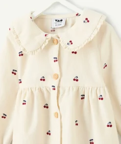 Robe effet velours bébé fille écru imprimé cerise