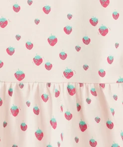 Robe en maille bébé fille en coton bio rose imprimé fraises