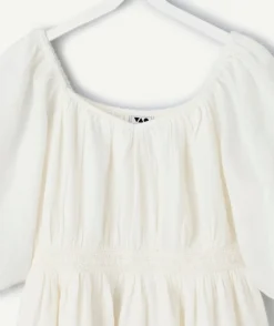 Robe fille blanche à manches bouffantes