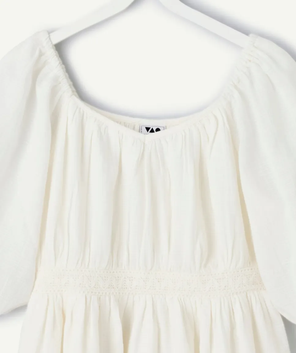 Robe fille blanche à manches bouffantes