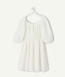 Robe fille blanche à manches bouffantes