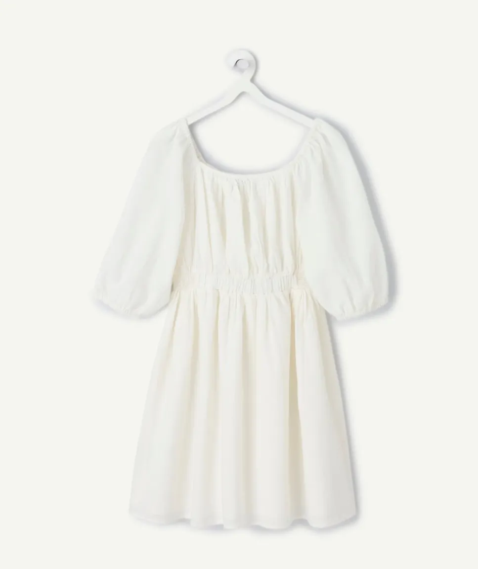 Robe fille blanche à manches bouffantes