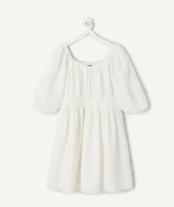 Robe fille blanche à manches bouffantes