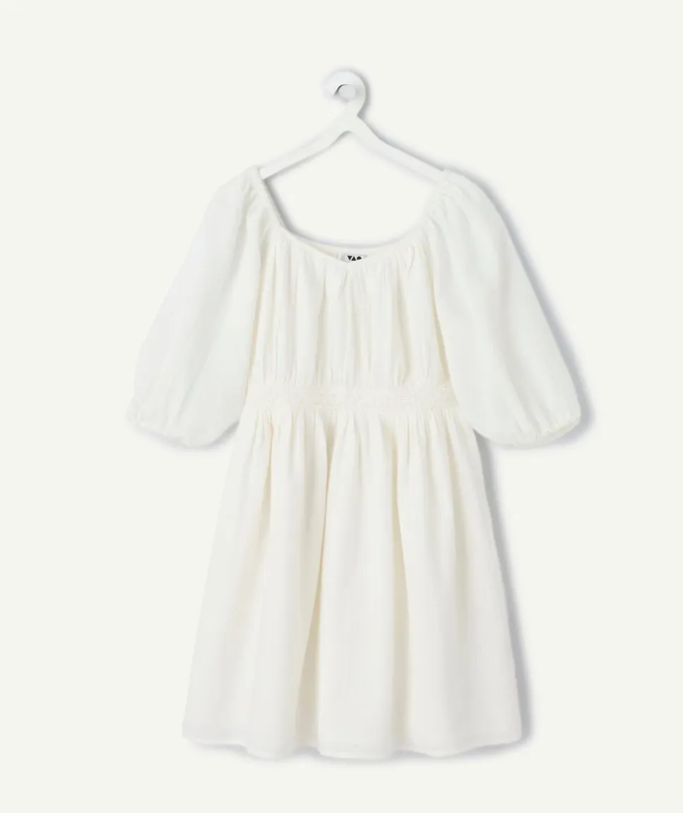 Robe fille blanche à manches bouffantes