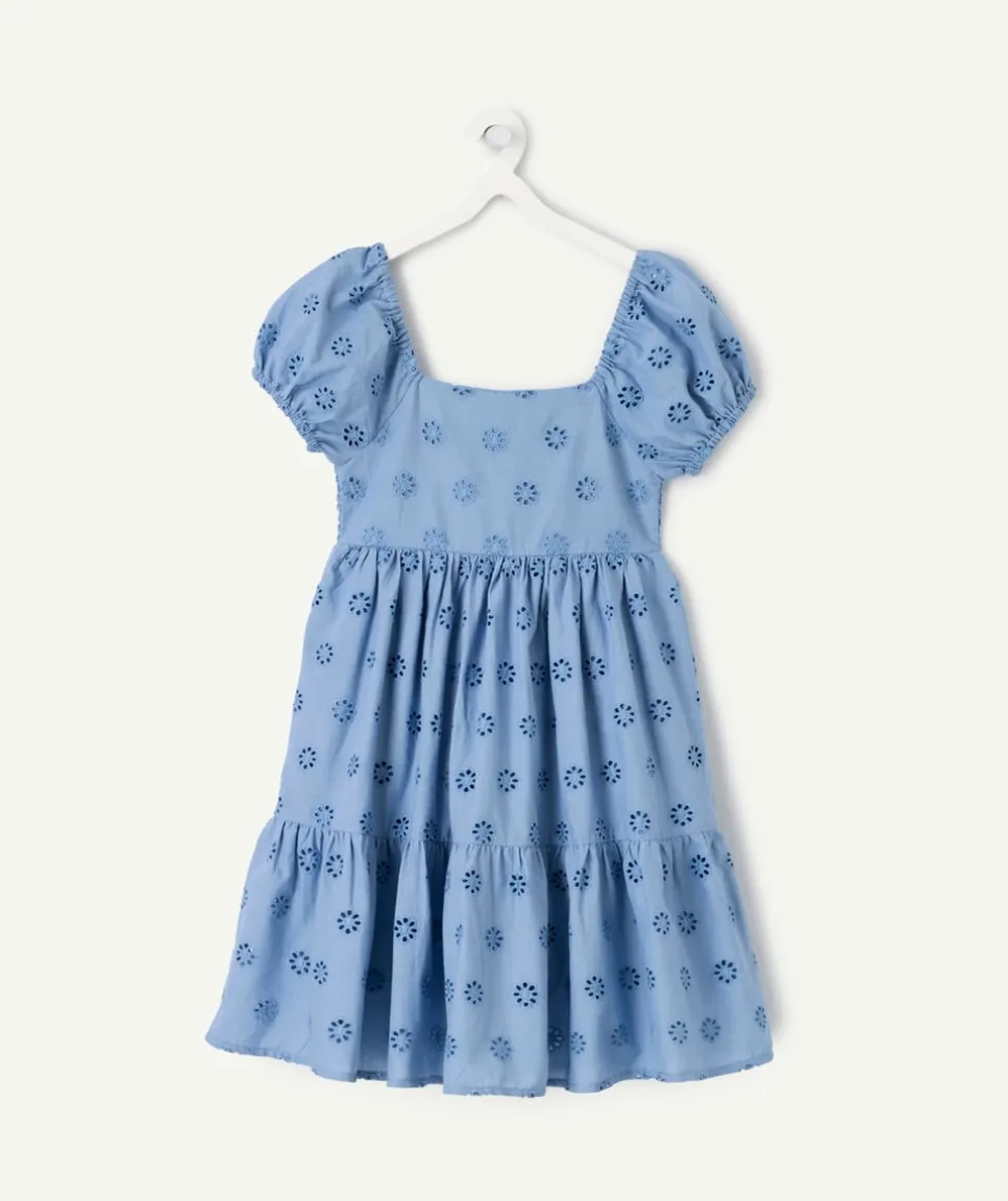 Robe fille bleue avec broderies anglaises