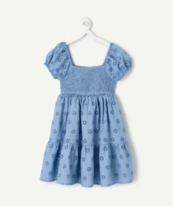 Robe fille bleue avec broderies anglaises