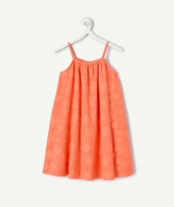 Robe fille à bretelles imprimée corail