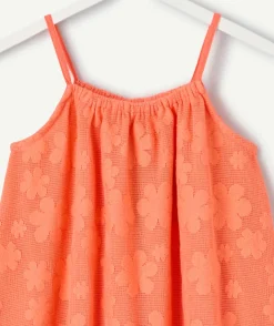 Robe fille à bretelles imprimée corail