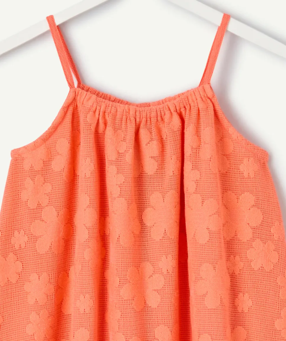 Robe fille à bretelles imprimée corail