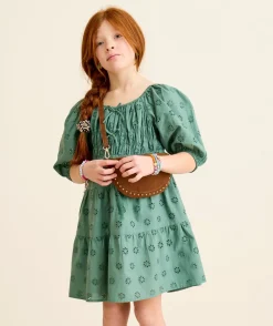 Robe fille broderie verte