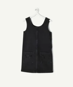 Robe fille denim noir avec poches