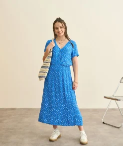 Robe fille droite bleue imprimée