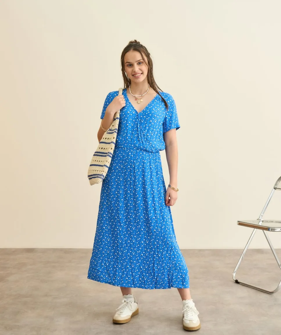 Robe fille droite bleue imprimée