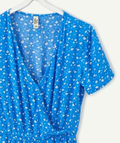 Robe fille droite bleue imprimée