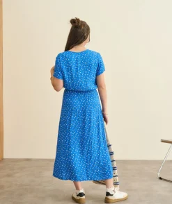 Robe fille droite bleue imprimée