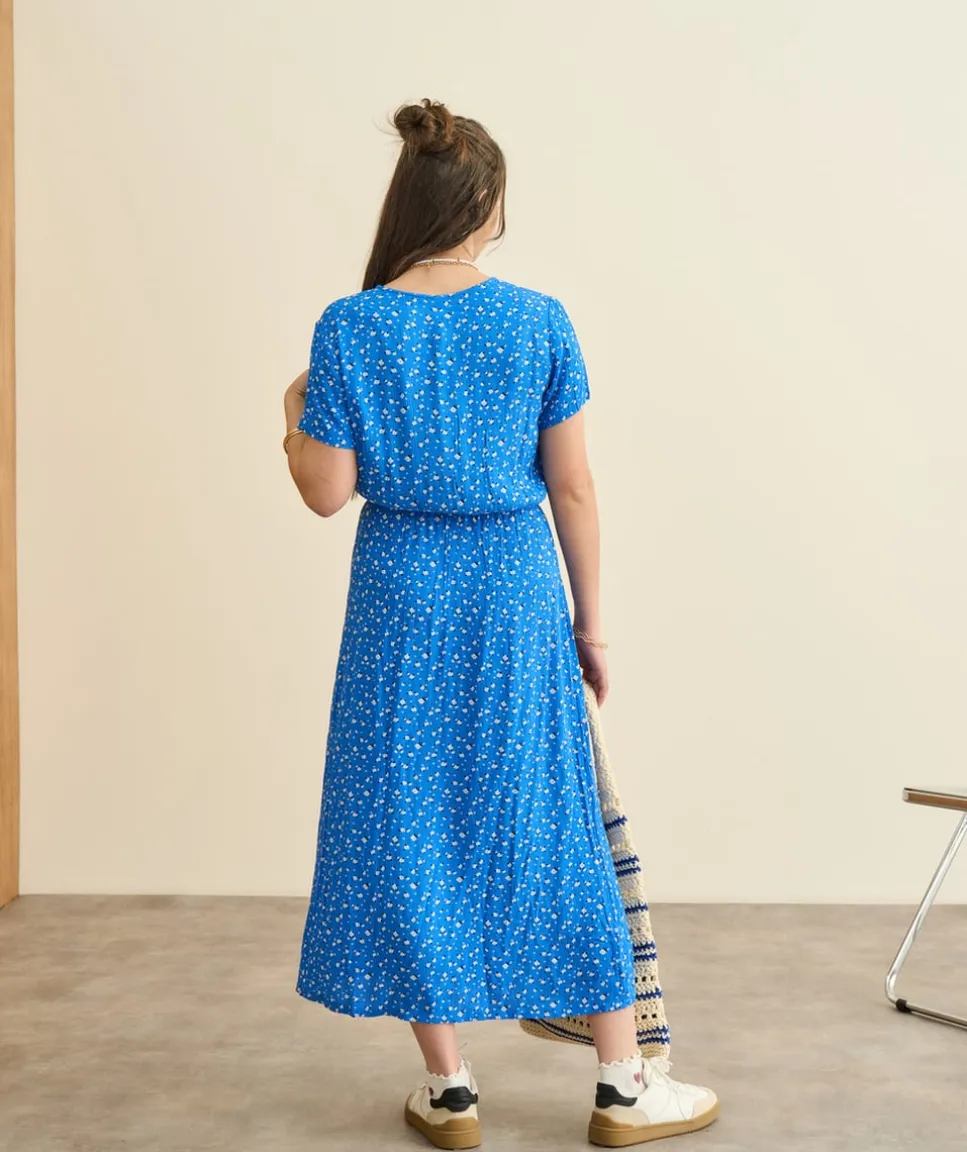 Robe fille droite bleue imprimée