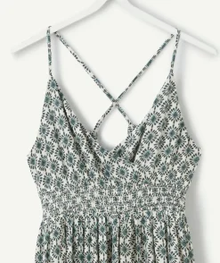 Robe fille droite verte imprimée