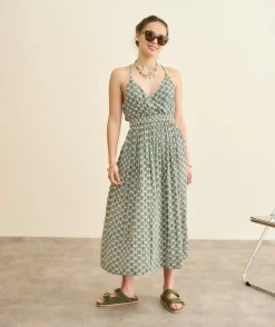 Robe fille droite verte imprimée