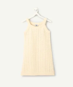 Robe fille en maille ajourée écrue