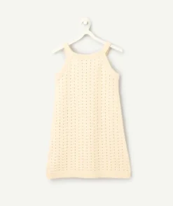 Robe fille en maille ajourée écrue