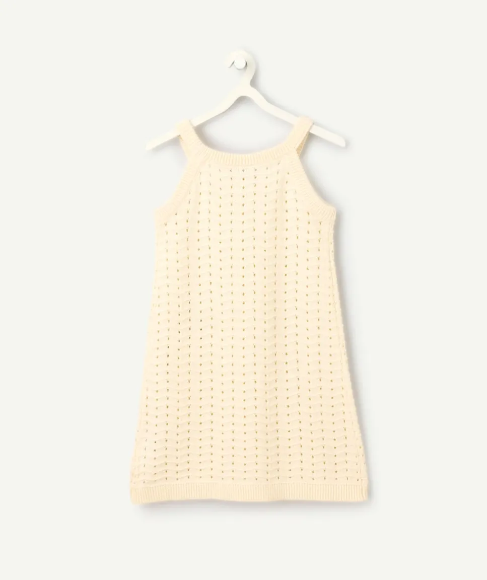 Robe fille en maille ajourée écrue