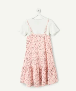 Robe fille fluide rose imprimé fleuri