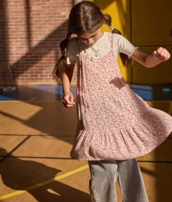 Robe fille fluide rose imprimé fleuri