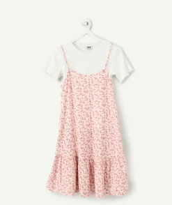 Robe fille fluide rose imprimé fleuri