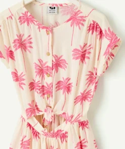 Robe fille imprimé palmiers roses