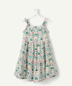 Robe fille imprimé tropical bretelles volantées