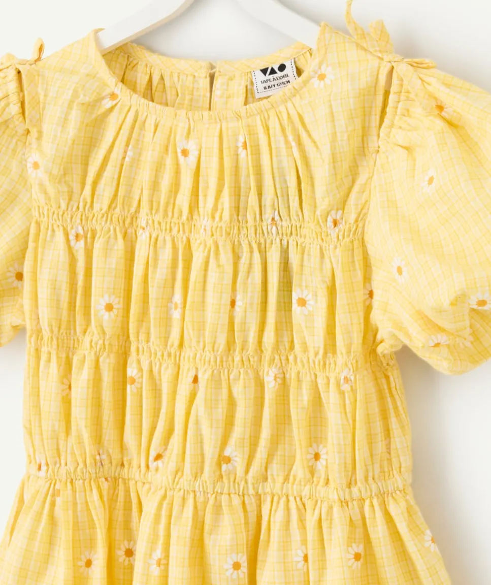 Robe fille jaune à broderies florales