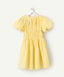 Robe fille jaune à broderies florales