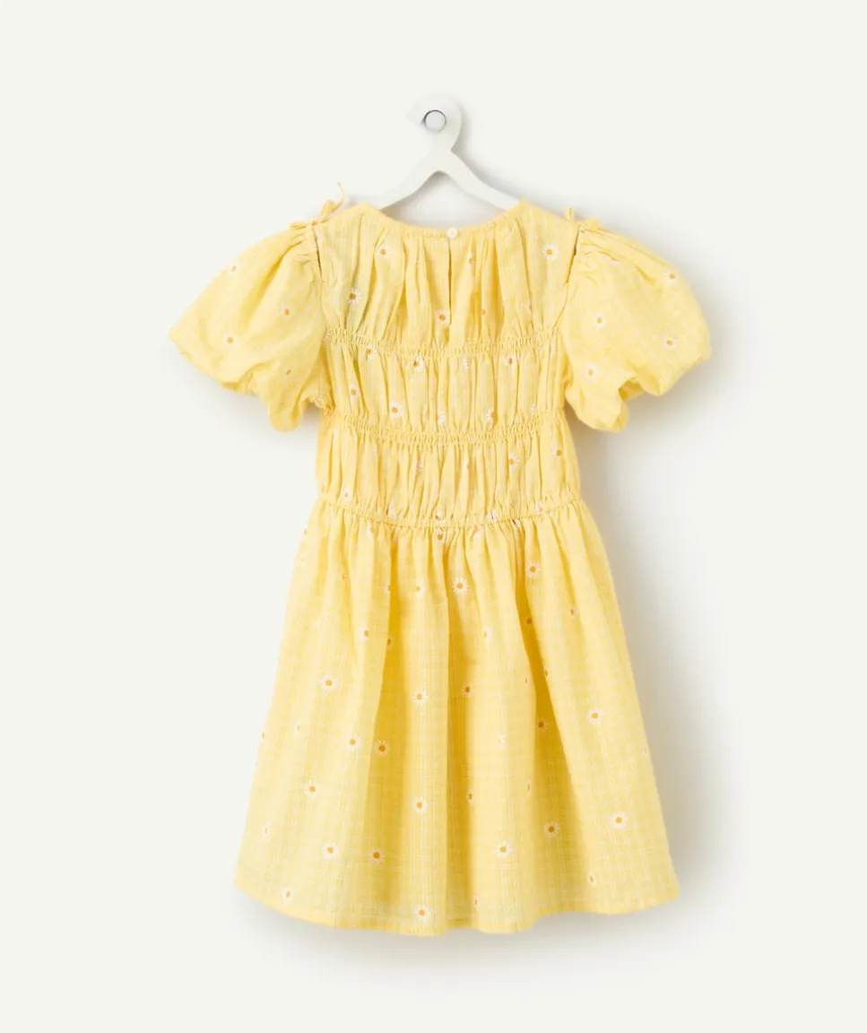 Robe fille jaune à broderies florales
