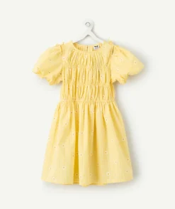 Robe fille jaune à broderies florales