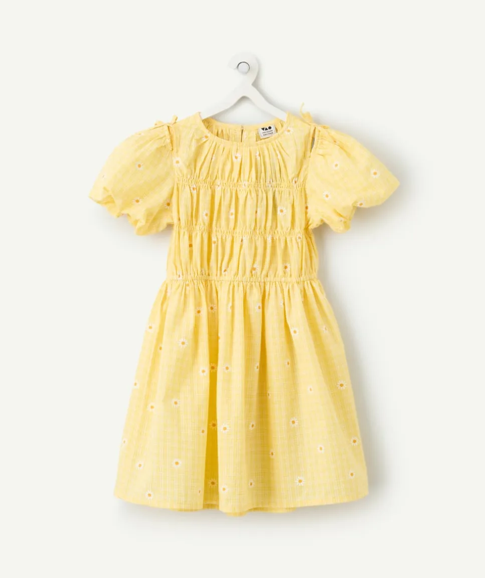 Robe fille jaune à broderies florales