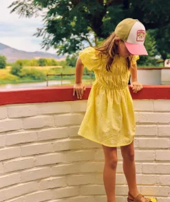 Robe fille jaune à broderies florales