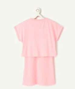 Robe fille manches courtes rose