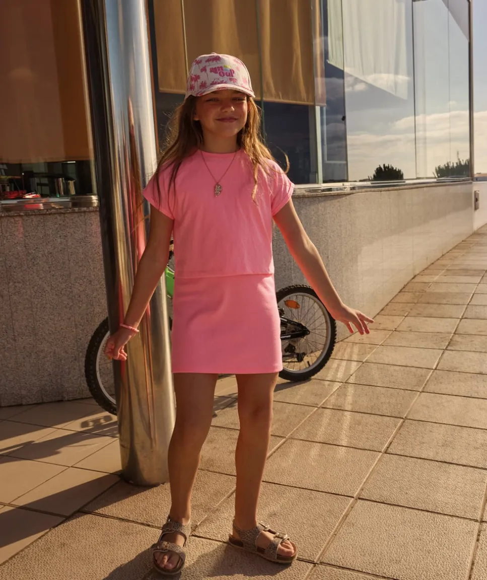 Robe fille manches courtes rose