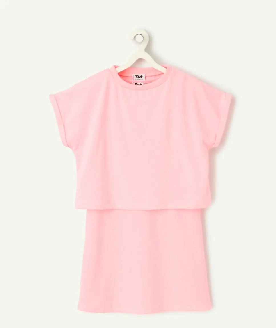 Robe fille manches courtes rose
