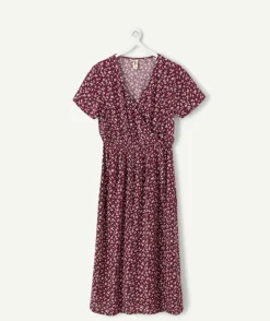 Robe fille midi fleurie bordeaux